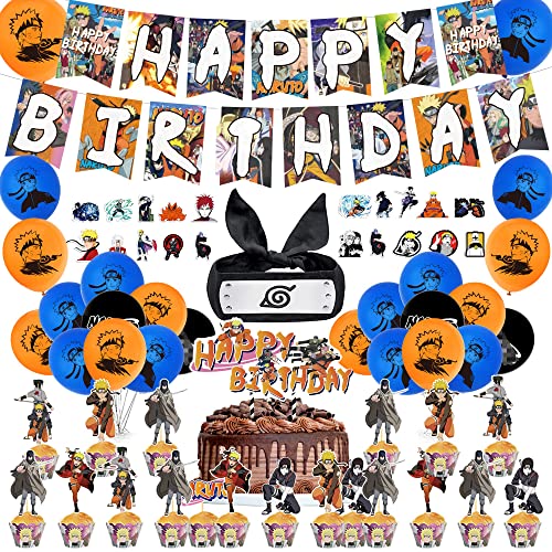 Anime Birthday Party Supplies, Anime Birthday Decoration Include Cake Topper, Balloons, Birthday Banner Headband and Stickers For Fan Kids Boys and Adults