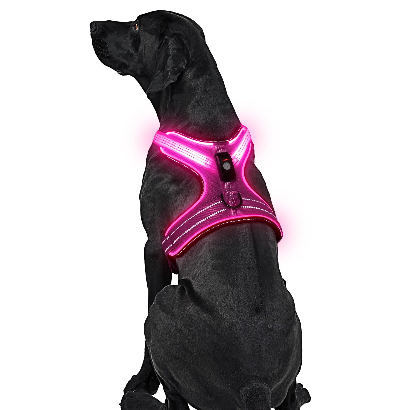 Light Up Dog Harness, Rechargeable LED Dog Harness with Battery Level Indicator, Adjustable Reflective Safety Vest for Night Walking, Soft Mesh Lighted Harness for Medium Large Dogs(5-90lbs)