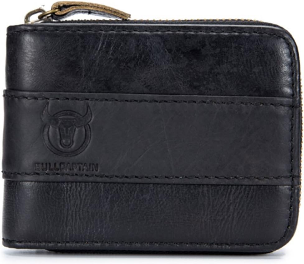 Genuine Leather Men Wallet, E Ekphero RFID Blocking Antimagnetic Credit Card Holder, Zipper Coin Purse Black