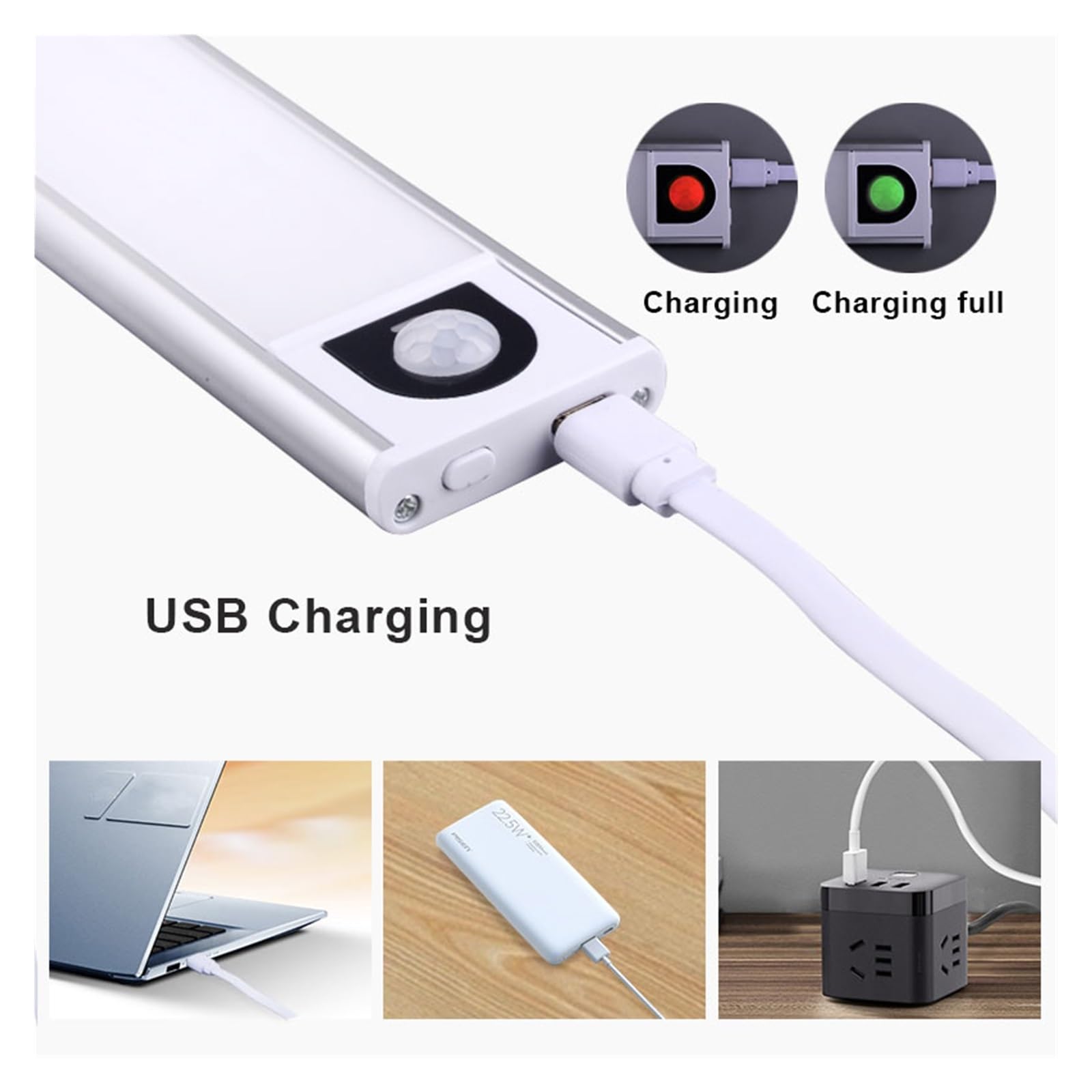 Luces Bajo Armario Luz LED Nocturna Con Sensor De Movimiento For Debajo Del Armario, Iluminación USB, Lámpara For Cocina, Magnética Recargable(6000K Cold White,40cm Black)