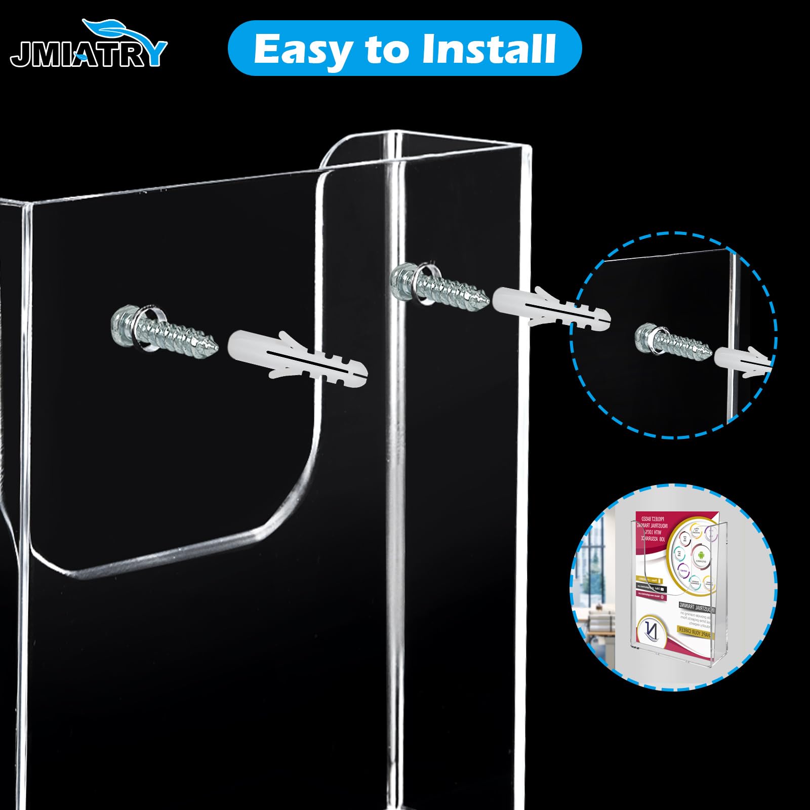 JMIATRY 6 Pack A6 Wall Mounted Document Holder, Small Clear Portrait Wall Mountable Menu Leaflet Holder - Image 4
