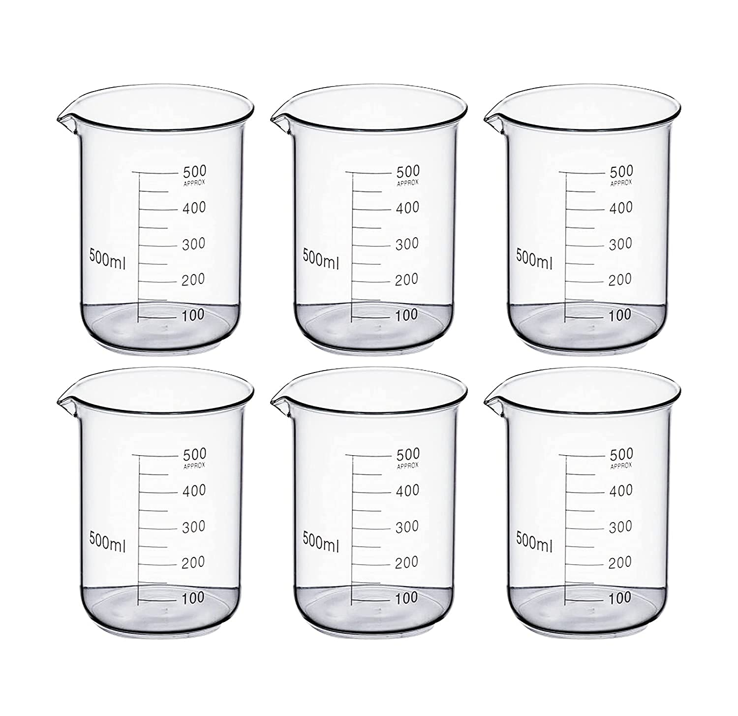 ENVICARE™ Beaker Borosilicate 3.3 Glass Beakers - 500 ml (Pack of 6)
