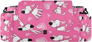 Kigai Universal Baby Stroller Organizer, Puppy Love Pattern Detachable Stroller Caddy Accessories Bag with Insulated Cup Holder and Adjustable Straps for Diaper, Phone, Toys