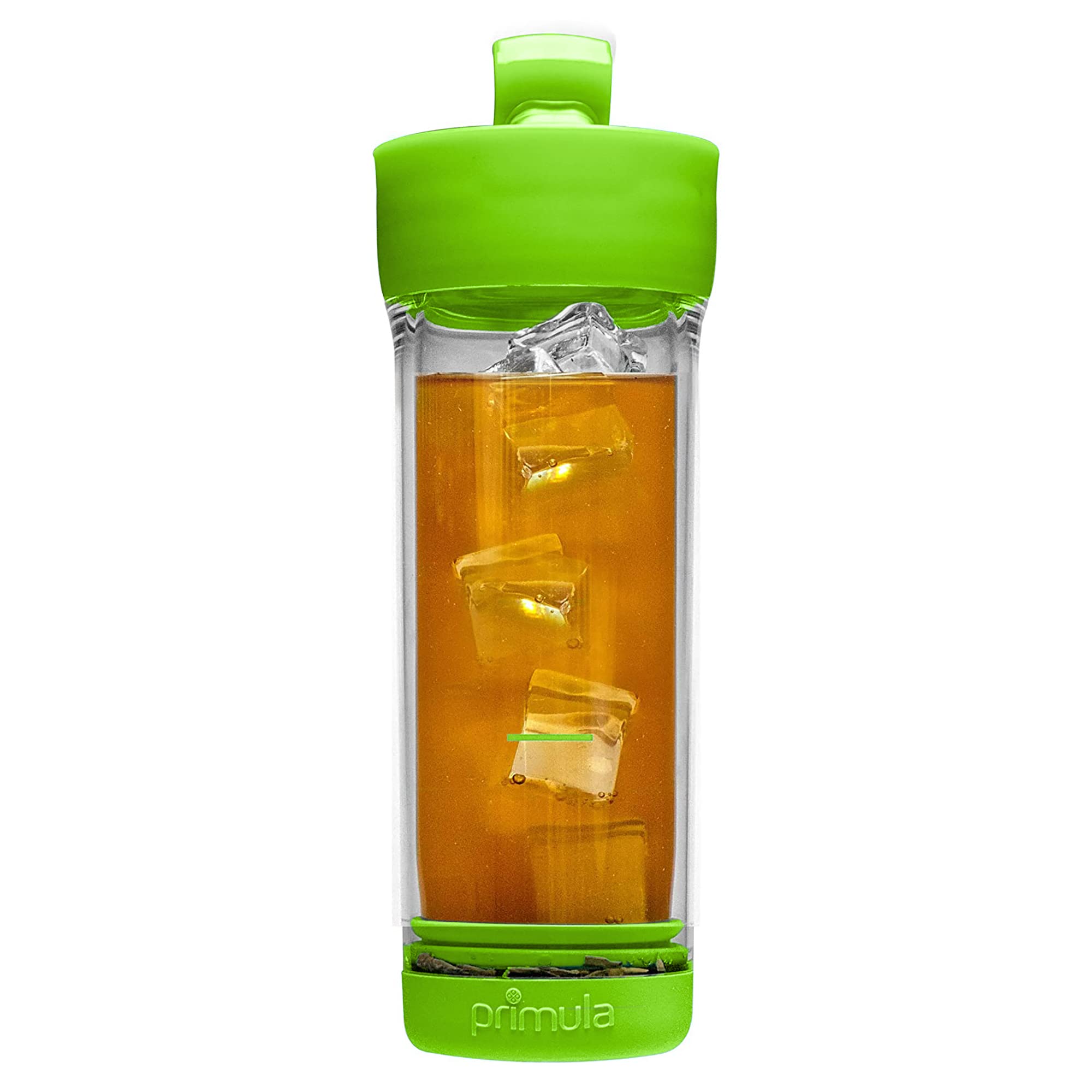 PrimulaPress and Go Iced Tea Maker, Travel Tumbler, Infuser Bottle, Leak-proof Flip-top Lid with Carry Loop, Dishwasher Safe, Made without BPA, 16-Ounce, Green