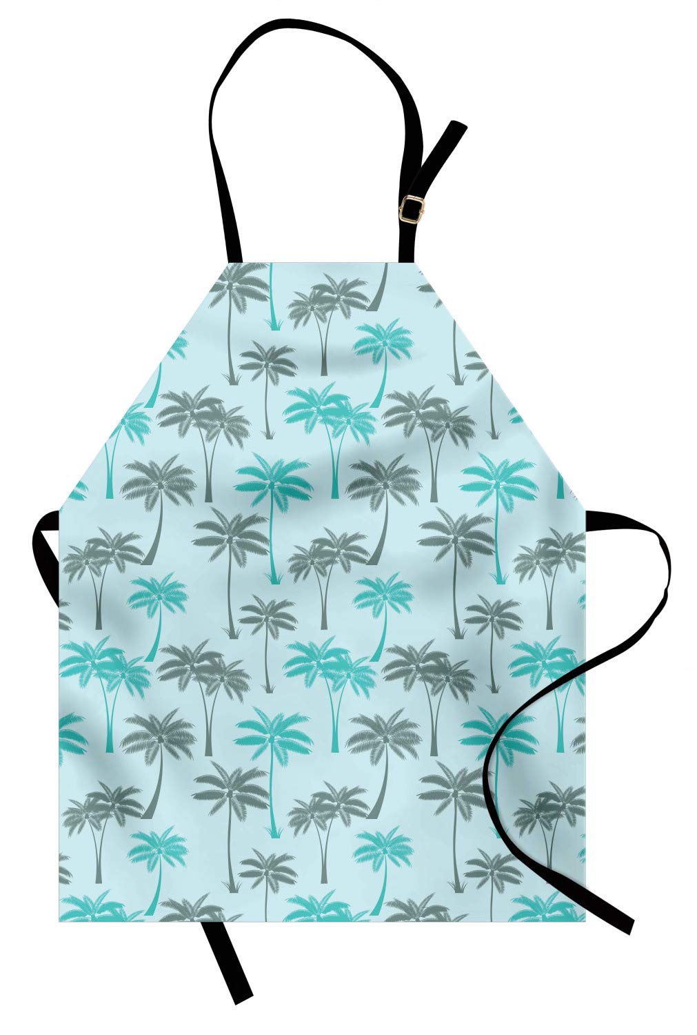 Ambesonne Leaves Apron, Simplistic Exotic Elements Palmate Foliage Palm Trees Rhythmic Botanical Motifs, Unisex Kitchen Bib with Adjustable Neck for Cooking Gardening, Adult Size, Pale Blue