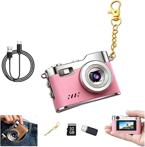 Mini cámara con llavero, mini cámara digital retro 1080P, cámaras de video de tamaño pequeño de bolsillo, grabadora de video portátil pequeña y