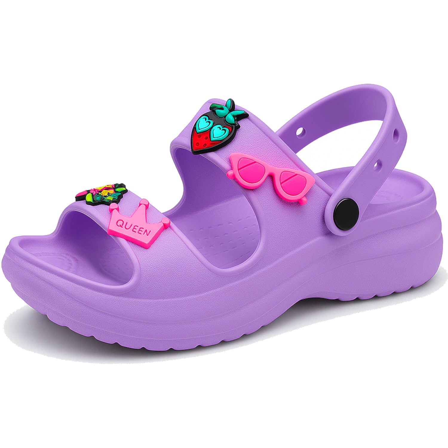 Women’s Double Strap Clogs – Comfortable Cushioned Footbed, Waterproof & Lightweight Slip-On Sandals – Non-Slip Sole with Stylish Fun Charms – Perfect for Casual Wear, Travel, Garden