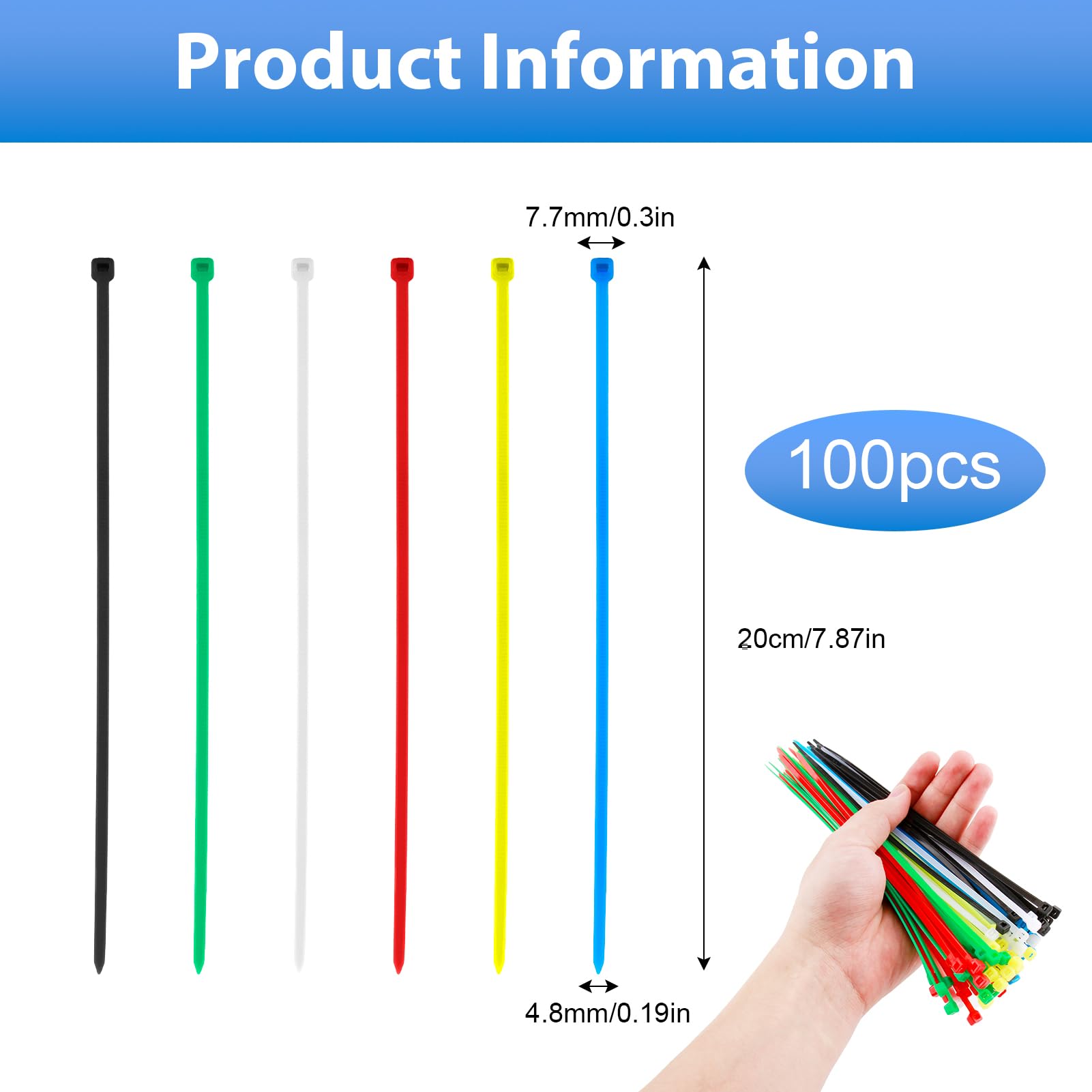 Lyaor 100 Pezzi Fascette Nylon Riutilizzabili 4.8x300mm Elettricista Autobloccanti Nero Fascette UV Resistenti Per Recinzione Cavi USB Auricolari Cavo Audio