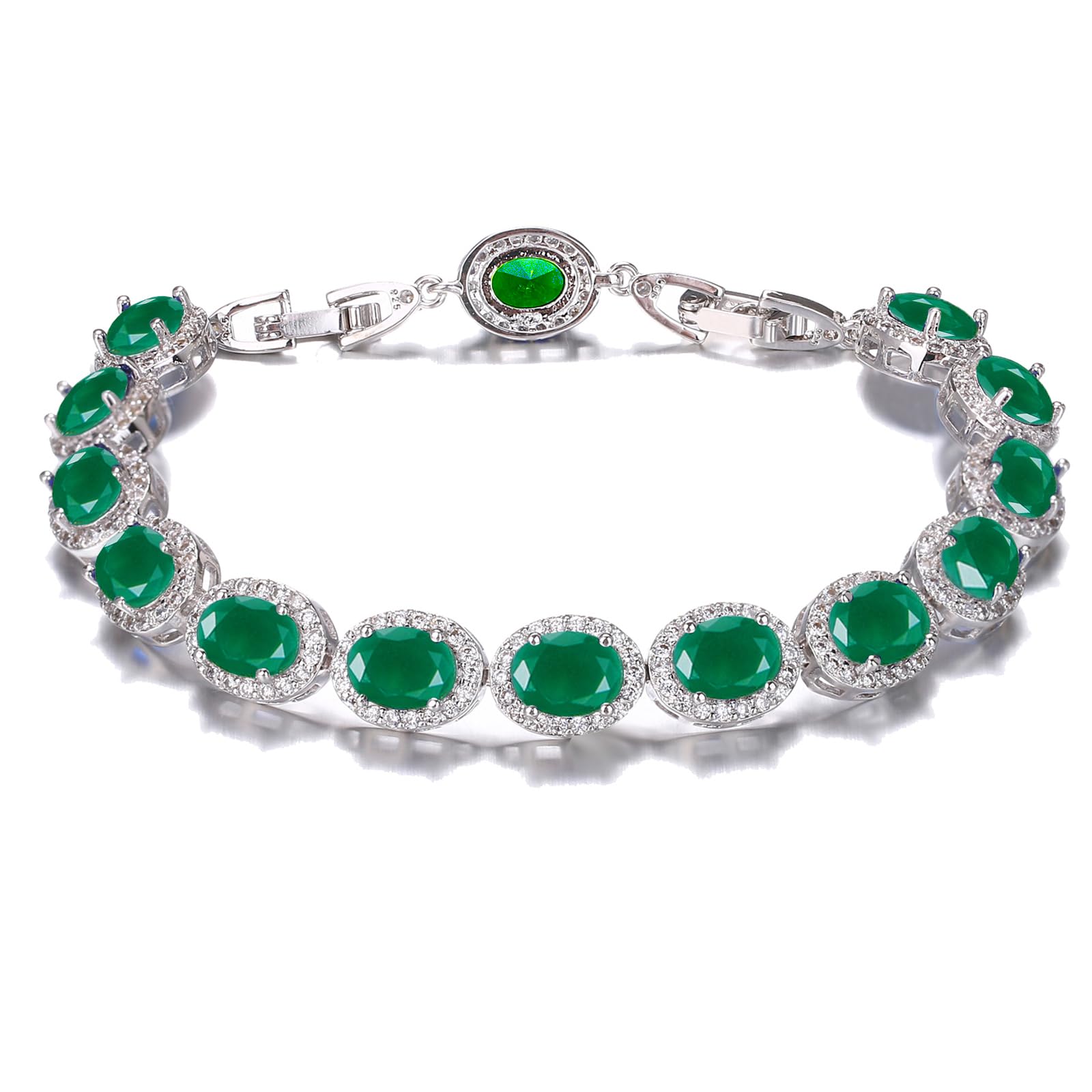 Hermosa Oval Ladies Tennis Bracelet Sapphire Ruby Emerald White Topaz Silver 7 inch
