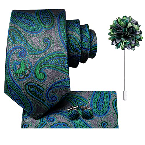 Image of Hi-Tie Men's Silk Ties Formal Woven Classic Necktie Pocket Square Cufflinks Lapel Pin Set Wedding Business
