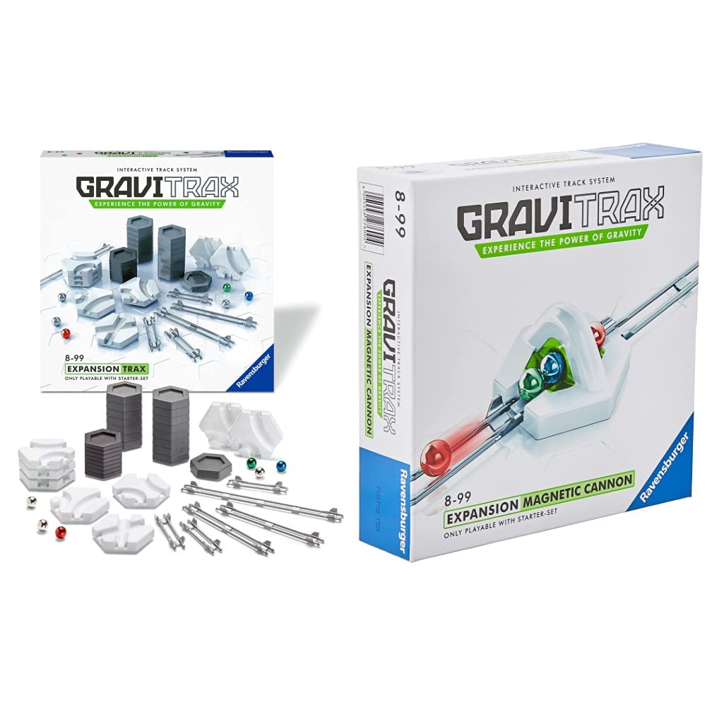 RavensburgerGraviTrax Trax Expansion Pack- Add On Marble Run and Construction Toy For Kids 8 + STEM & GraviTrax Magnetic Cannon Add On Marble Run and Construction Toy For Kids Age 8+ STEM