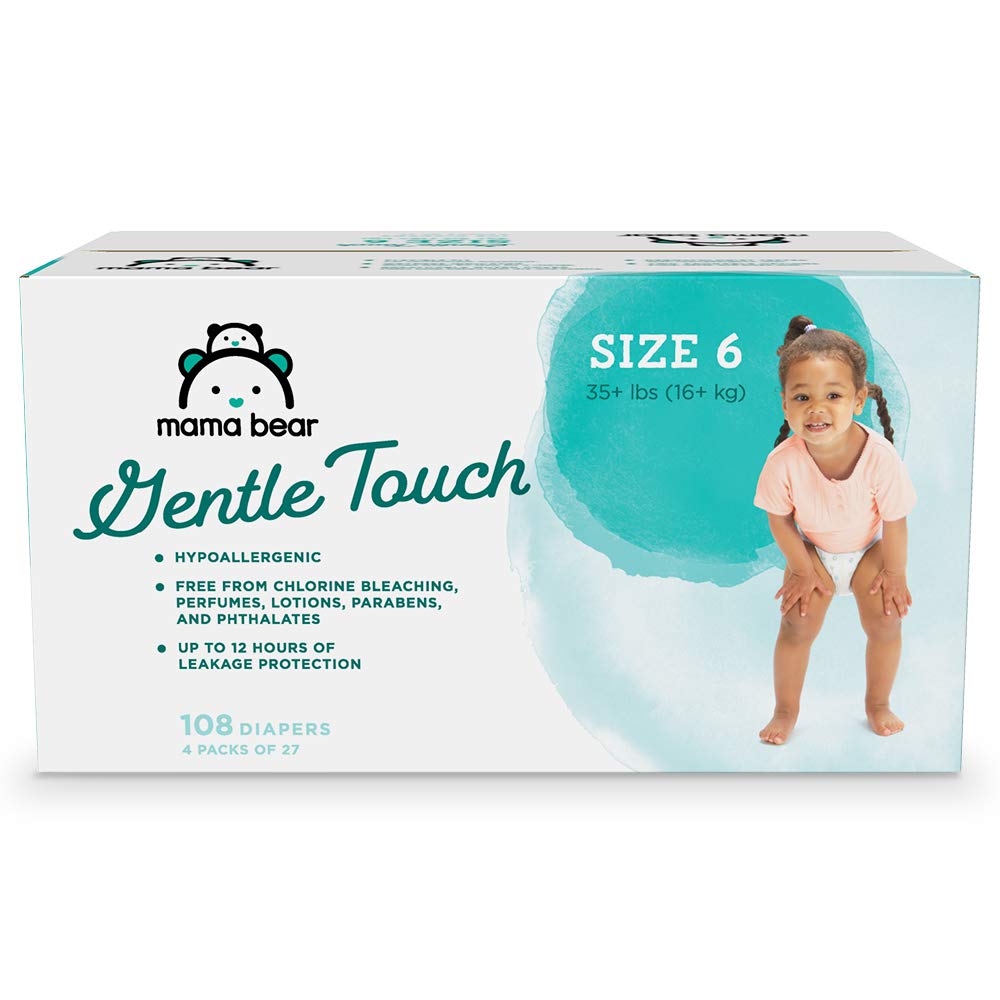 Amazon Brand - Mama Bear Gentle Touch Diapers, Hypoallergenic, Size 6, 108 Count (4 packs of 27)