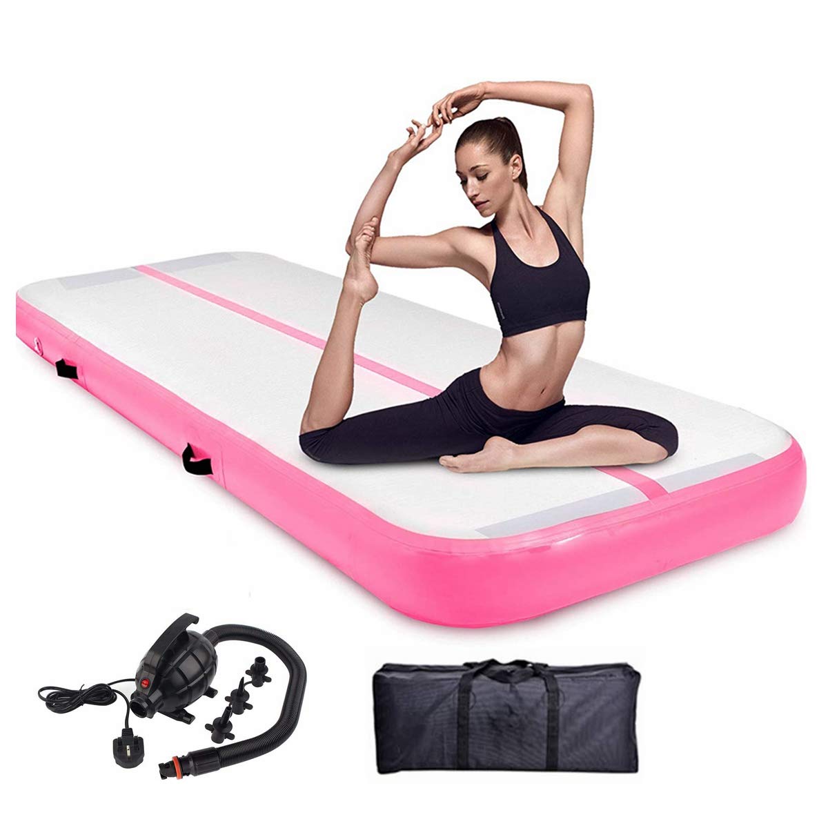 DOBESTS Air Track Gymnastics Mats 10ft 13ft 16ft 20ft Air Mat 4/8 Inches Thickness Tumbling Mat with Electric Air Pump for Inflatable Gymnastics Air Barrel Roller