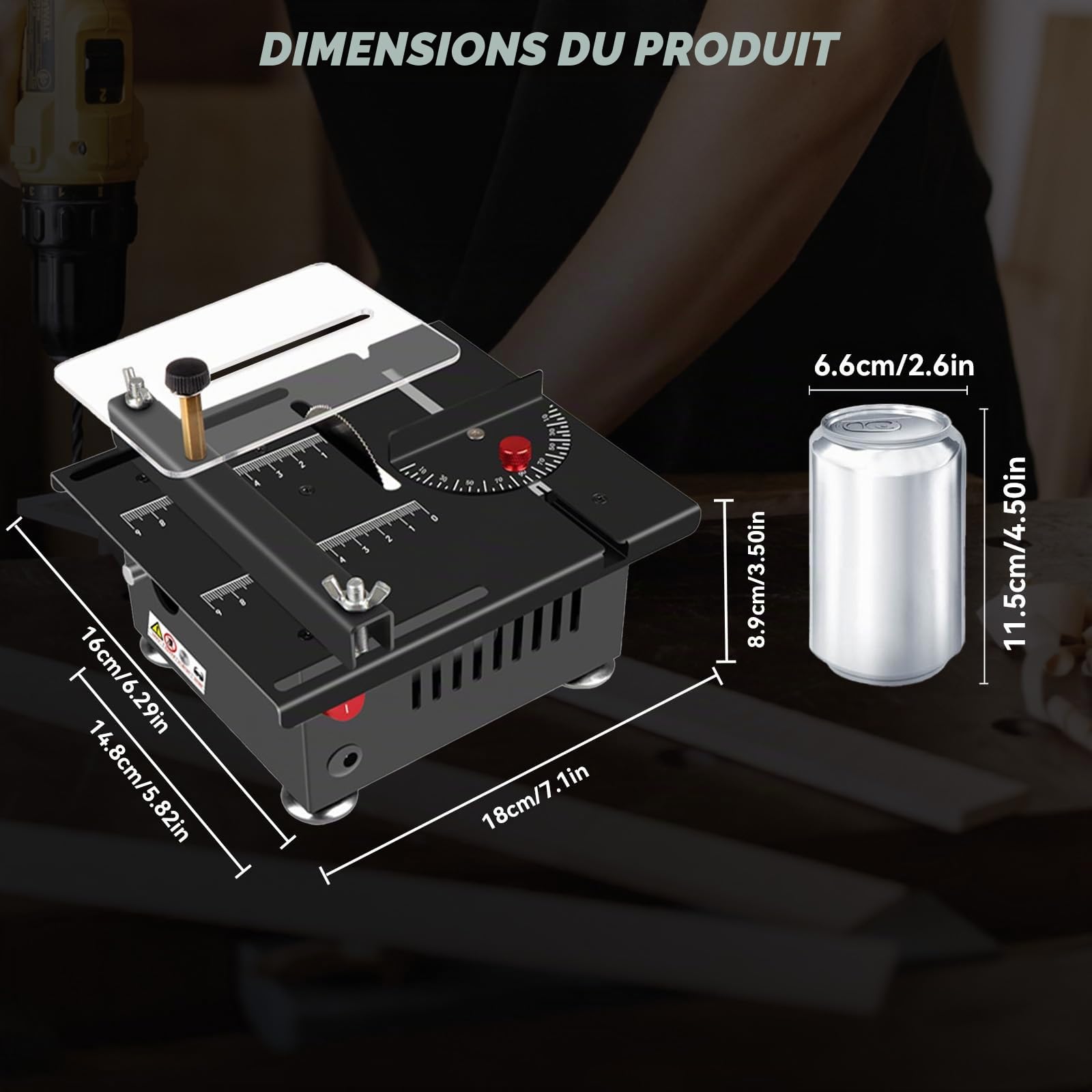 Mini scie de table portable 100 W 7 vitesses coupe 0-90° pour bois acrylique PCB