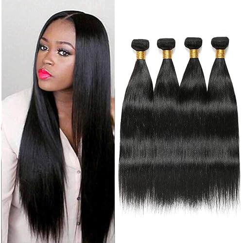 Panse Hair 10a Grade Peruvian Virgin Straight Hair Bundles 24 24 26 26 Inches Long Straight Human Hair Extensions 1b Black Color Can be Dyed And Styled Great Quality Hair Weaving for Women