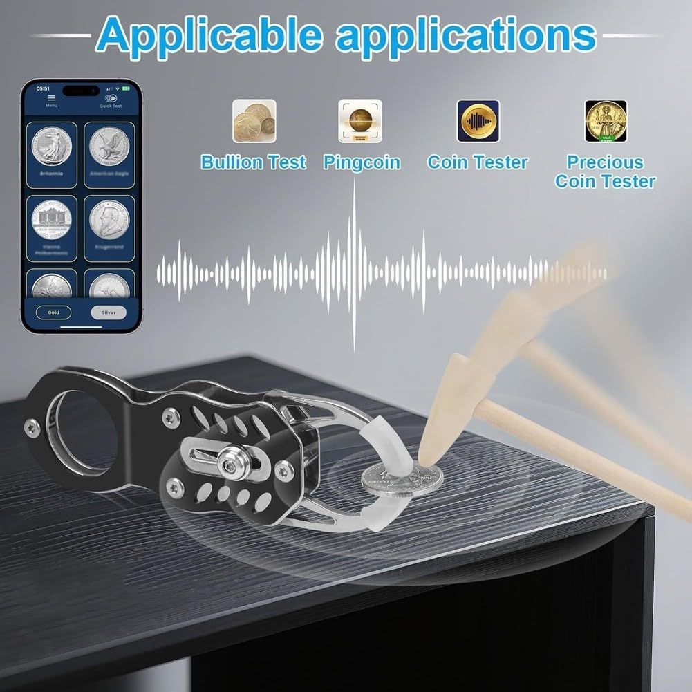 Kit de probador de metal bolsillo, moneda para metales preciosos para pruebas de resonancia de ping Detección de audio para oro y plata