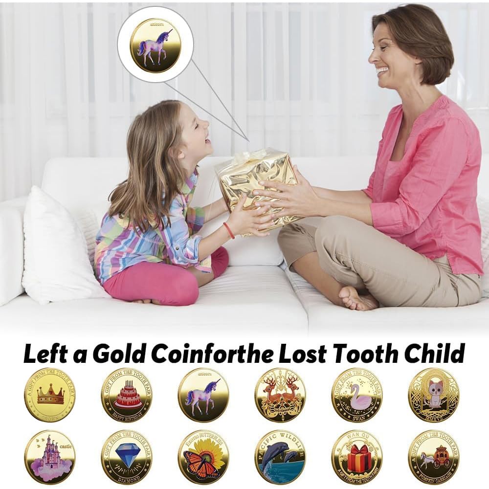 12 Pezzi Monete della Fatina dei Denti, Regalo Fatina dei Denti, Della Fatina Dei Denti, Diverse Monete D'Oro Cartone Animato, Regali Moneta Dei Denti Per Ragazzi E Ragazze