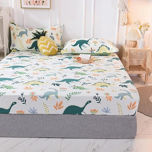 Miniatura 8 de Sábana bajera ajustable de algodón con estampado de dibujos animados para niños, sábanas antideslizantes para niños y niñas, funda de cama J
