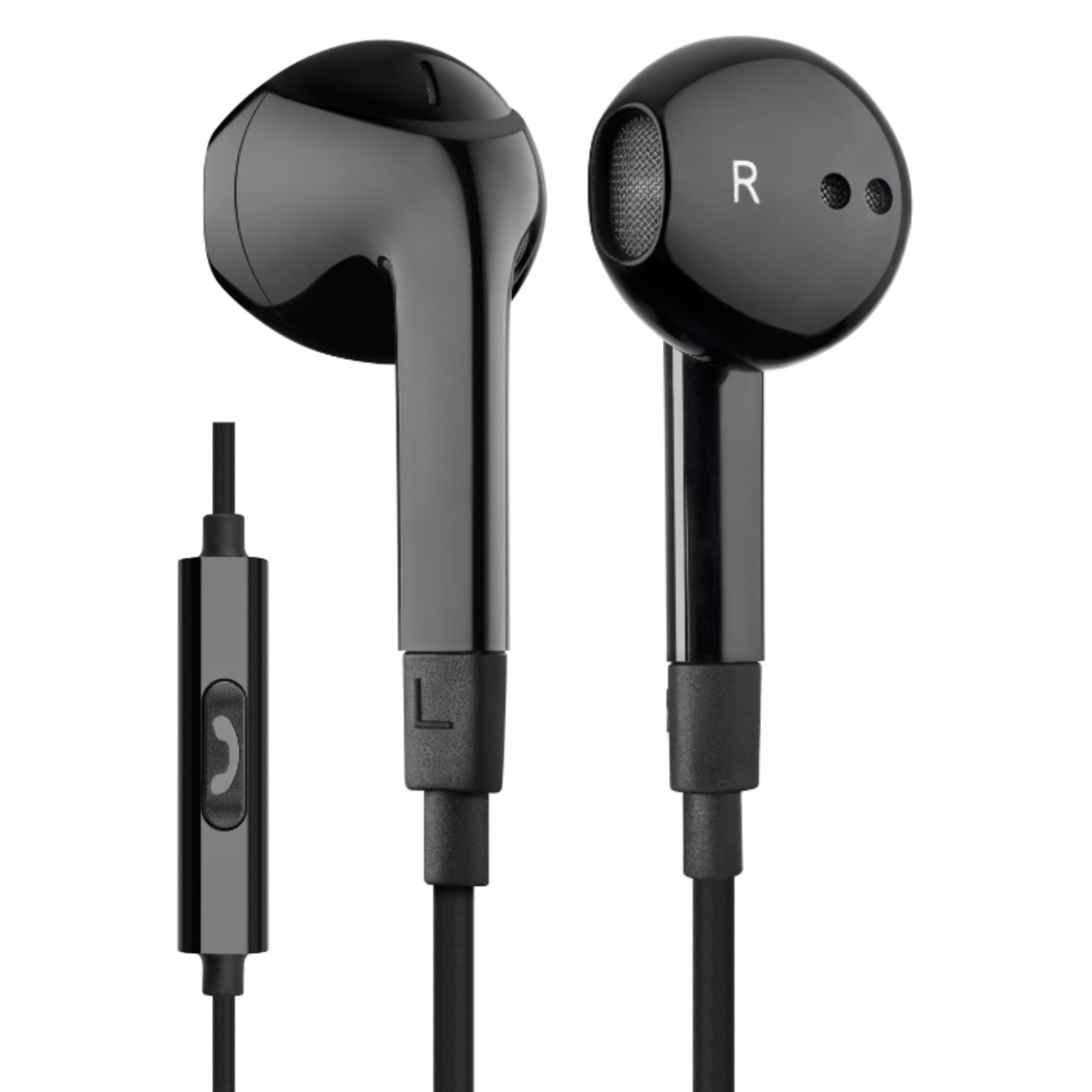 Ferox In-Ear Earphones, Wired Headphones with Microphone and 5 Years Warranty, Acoustic Isolation Headphones, Mobile Phones, 3.5 mm Jack for iPhone, Apple, Samsung, Huawei - Black