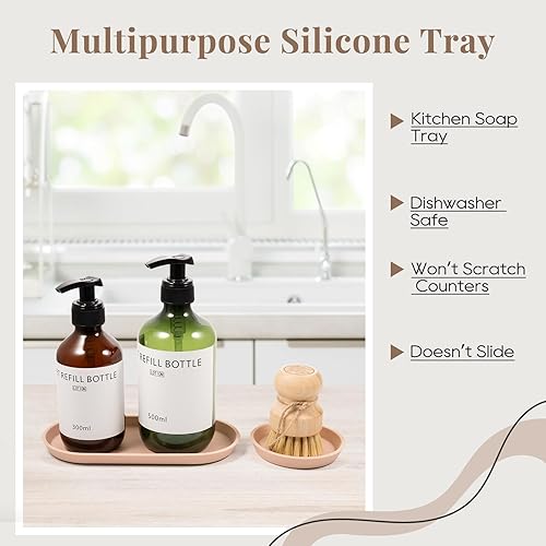 Miniatura 2 de 6 bandejas de silicona para encimera, bandeja de fregadero de cocina para botellas de jabón, bandejas de tocador para fregadero de baño, bandeja