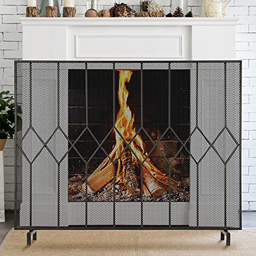 Amagabeli Black Fireplace Screen 38X31In For Wood Burning Fireplace Single Panel Wrought Iron Fireplace Cover With Fire Spark Guard For Indoor Outdoor Fire Screens #TOP2