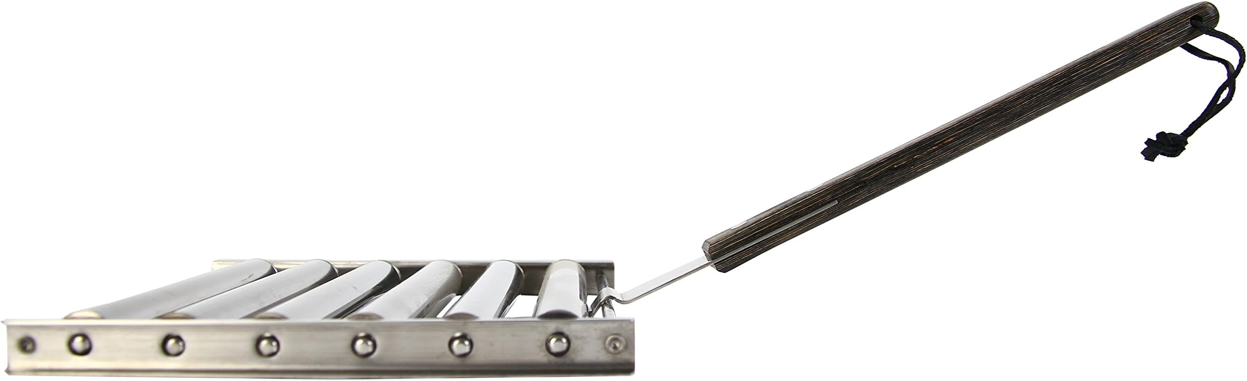 MAN LAW BBQ Stainless Steel Hot Dog/Brat Griller with Premium Wood Handle, 16.9 x 6.75-Inch