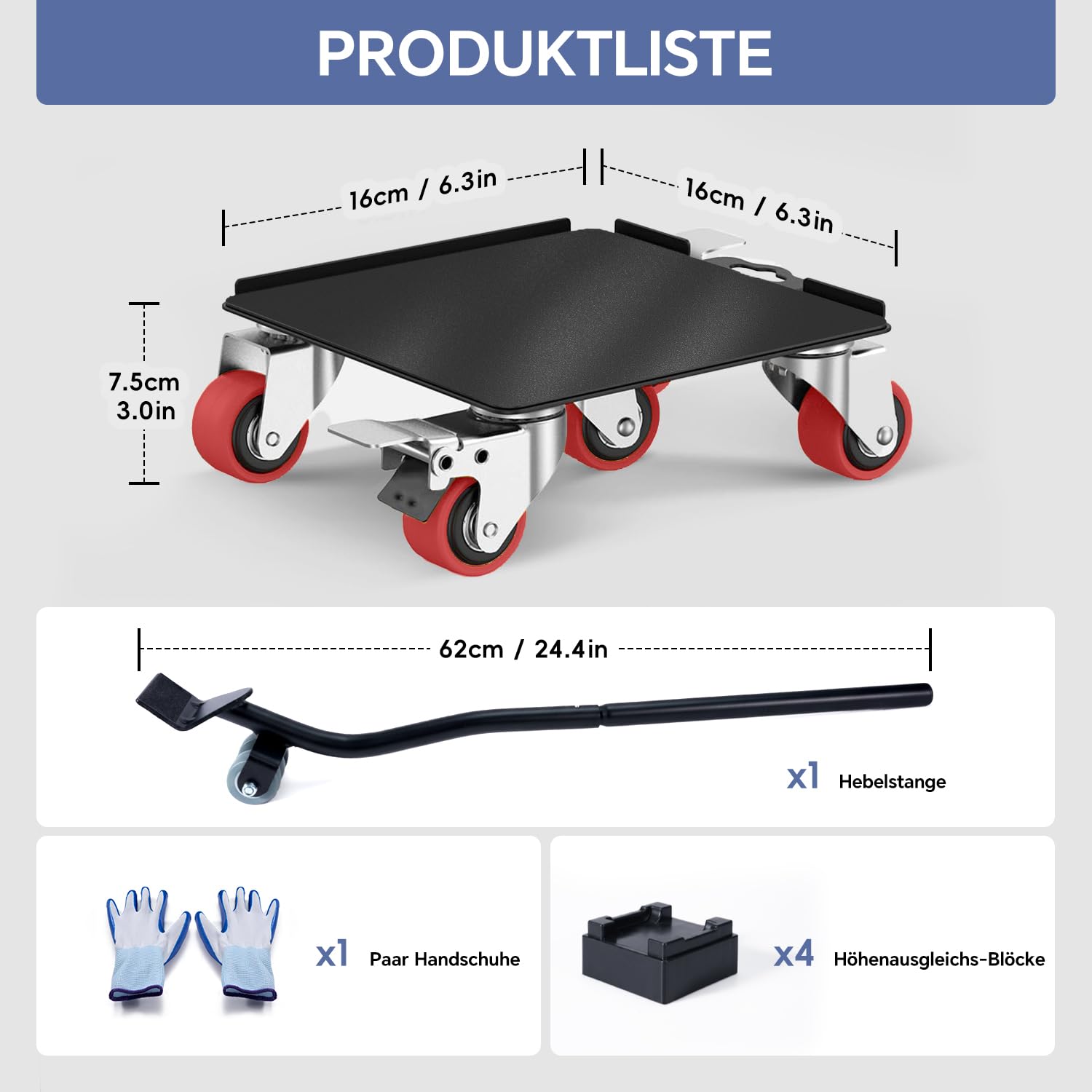 Sytopia Zestaw rolek transportowych do mebli – podnośnik do mebli z drążkiem przedłużającym i 4 kółkami obracającymi się o 360°, udźwig 1800 kg, antypoślizgowy zestaw ślizgaczy meblowych do szafy