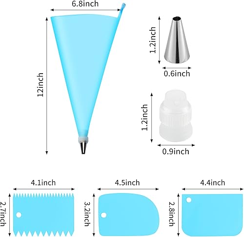 Miniatura 6 de Kasmoire Juego de 24 bolsas y puntas reutilizables para tuberías y 12 piezas de suministros para decoración de pasteles