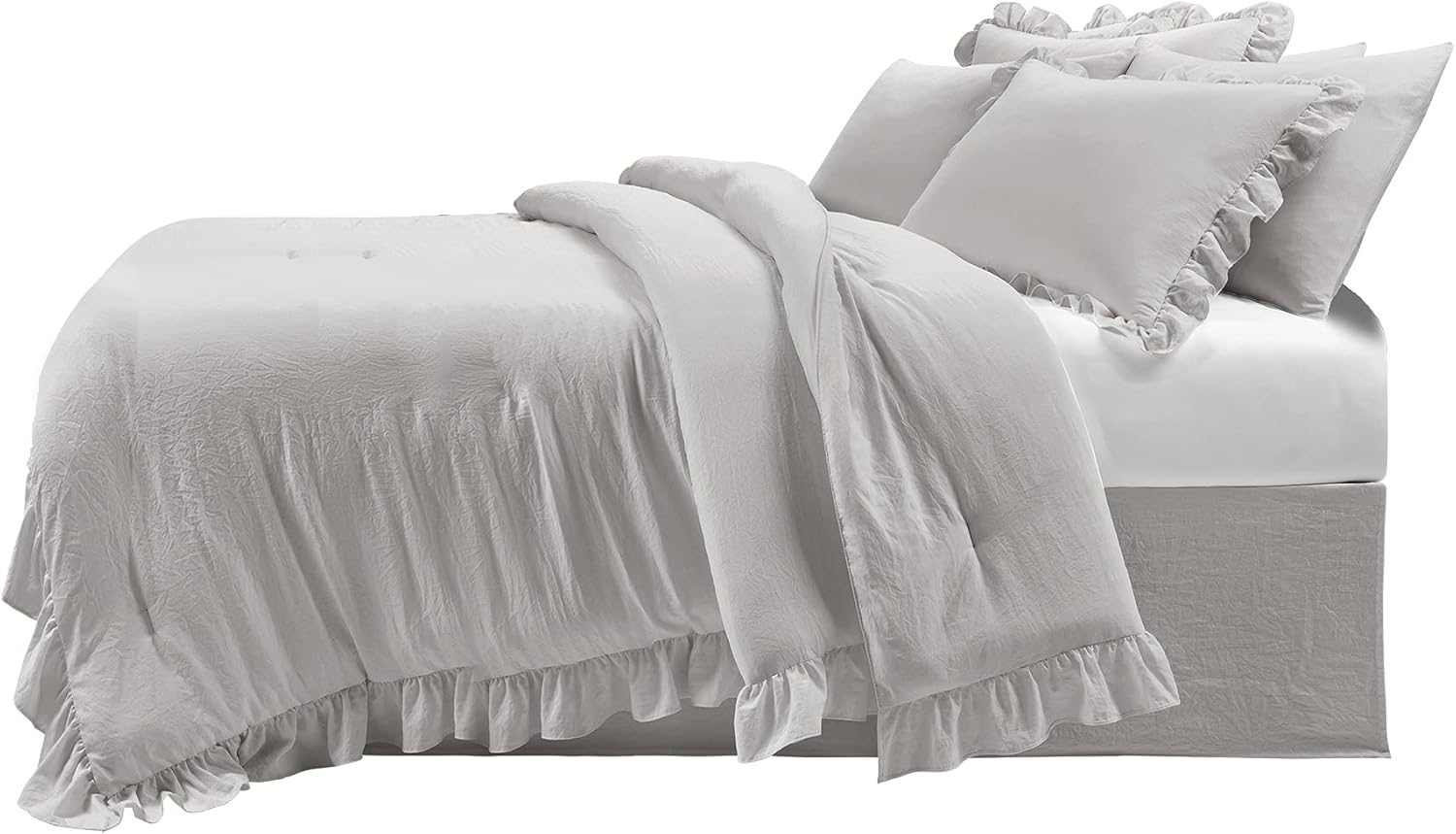 Lush Decor Reyna Ruffle Daybed 6 Piece Set 68" W x 92" L, Light Gray - Gray Bedding Set - Daybed Comforter Set - Ruffled Bedding - Coquette Decor