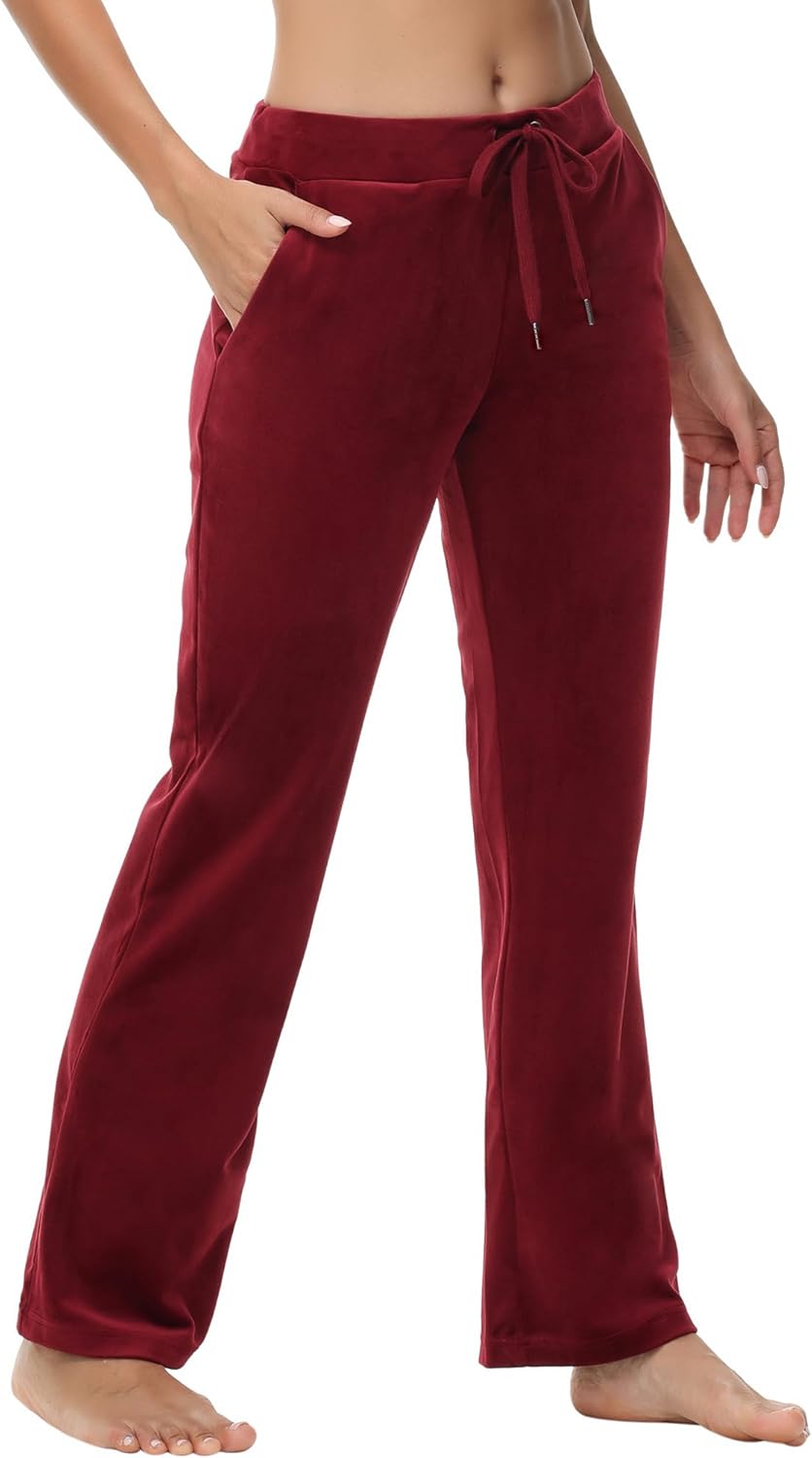 ROYAL MATRIX Womens Velour Pants, Straight Leg High Waist Soft Velvet Sweatpants Lounge Pajama Pants with Pockets