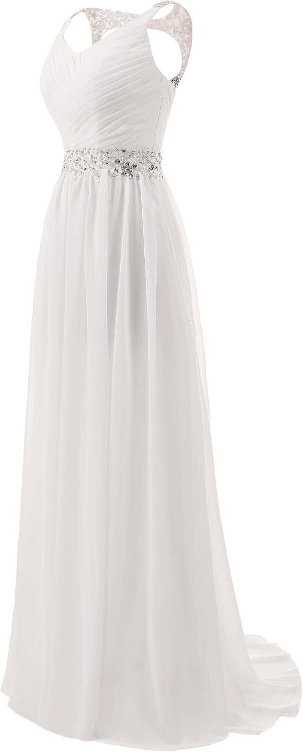 Abaowedding Women's Chiffon V Neck Shoulder Straps Long Wedding Evening Dress