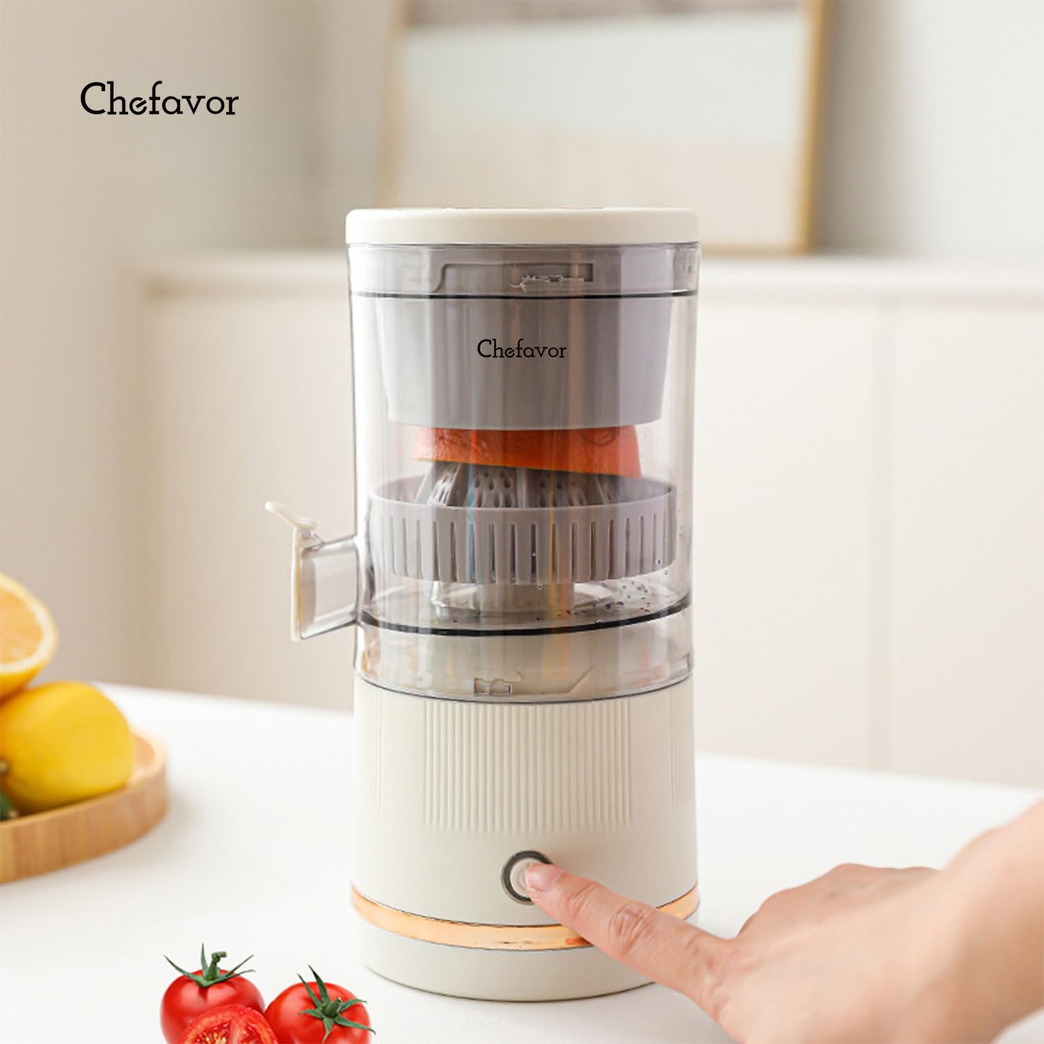 Electric Fruit Presses - Compact and Powerful Home Juicer for Fresh Juice Extraction, Easy to Clean, Ideal for Small Kitchens, Perfect for Fruits and Vegetables, Quiet Operation, BPA-Free