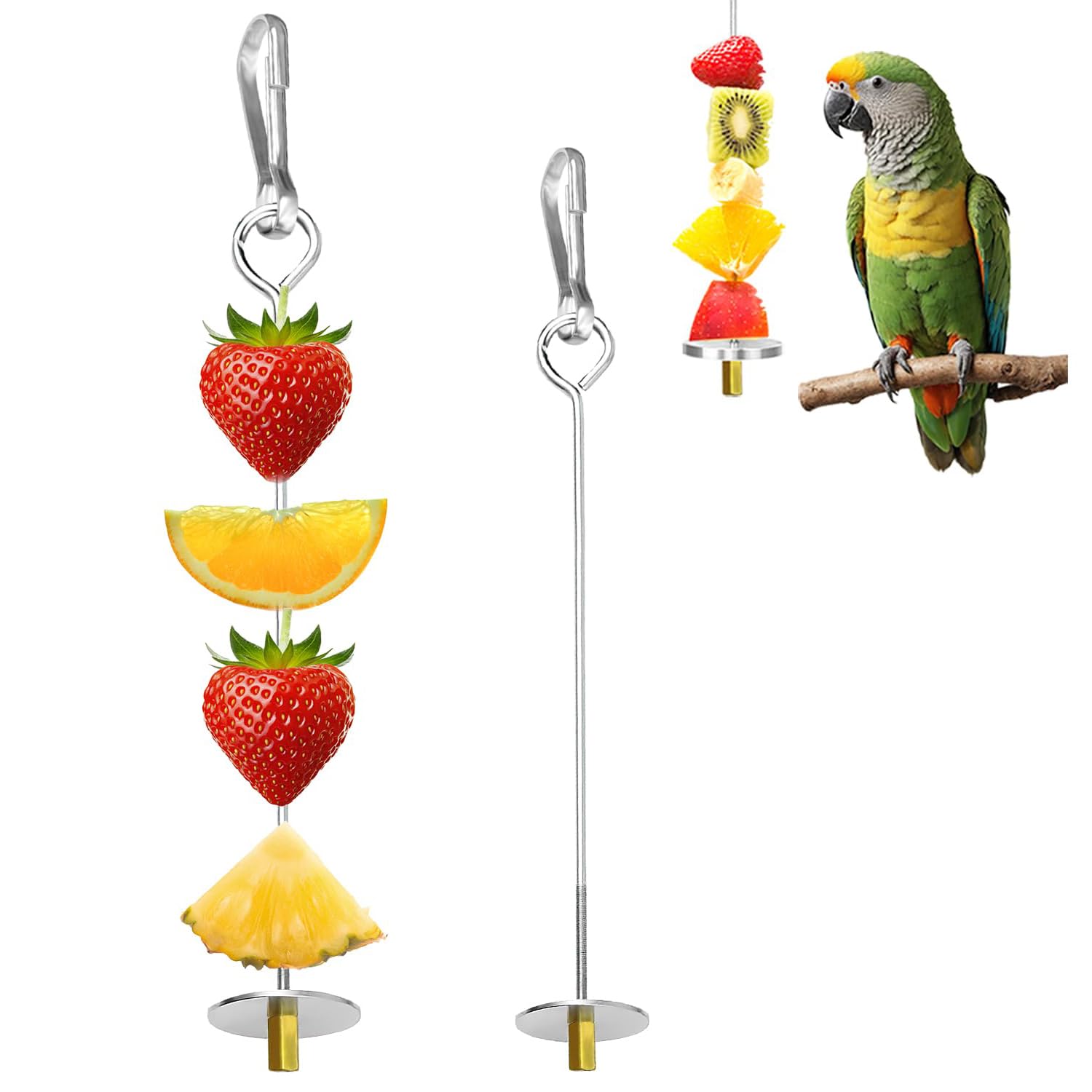 Porte Brochettes de Fruits,2 PCS Brochettes Mangeoires en Acier Inoxydable pour Perroquets Porte-Fruits Légumes et Nourriture pour Cage d'oiseaux Support pour Perruches et Calopsittes