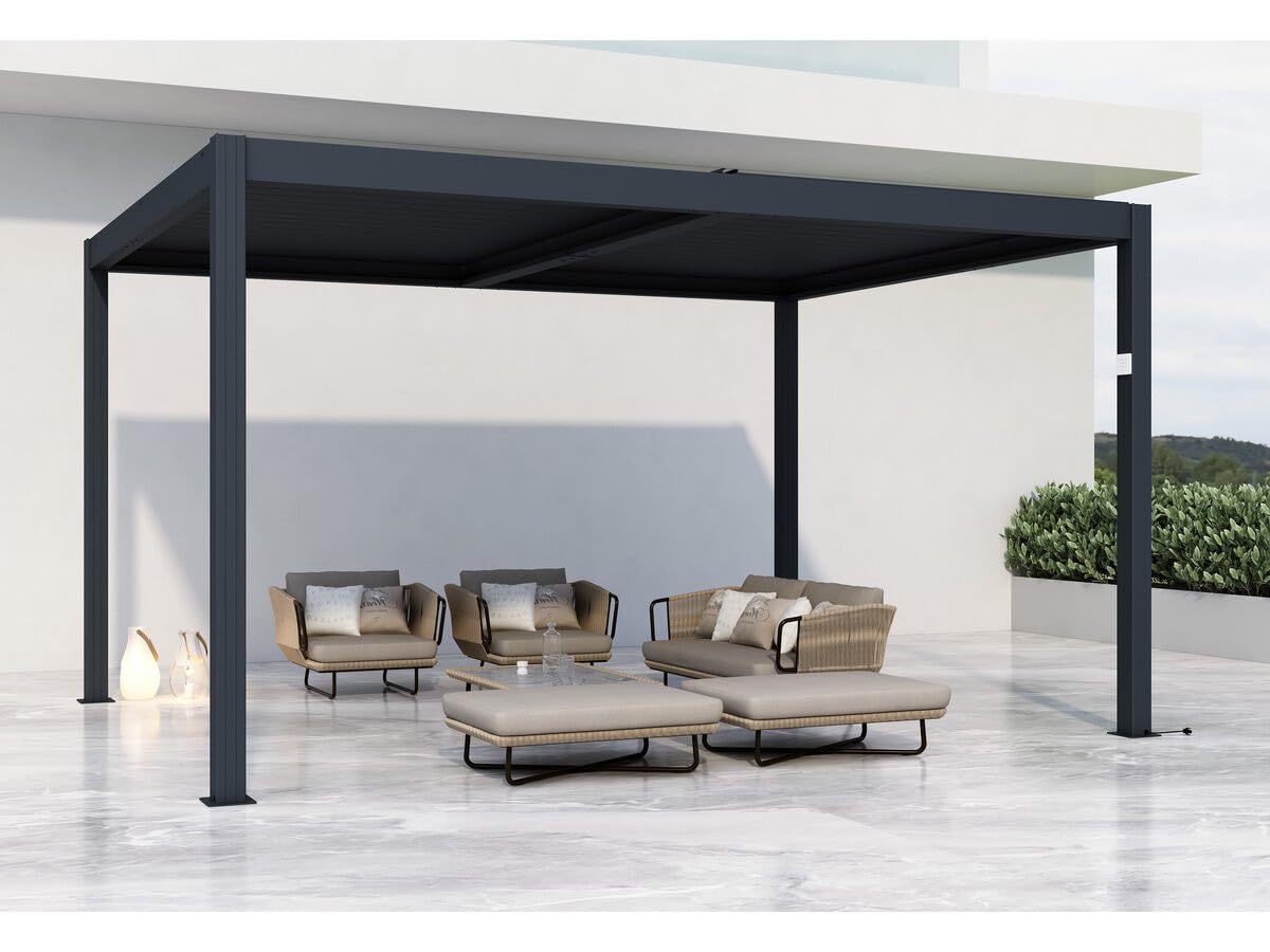 Pergola bioclimatique motorisé avec LED Windsor en Aluminium 3 x 4 - Gris