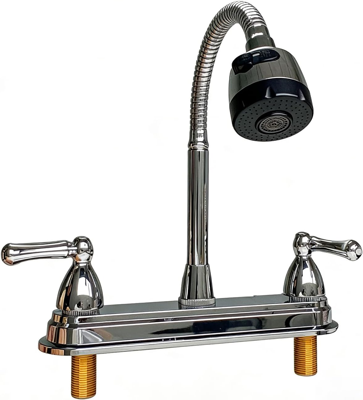RV Kitchen Faucets,Flexible Spout RV Kitchen Sink Faucet Replacement with Two Handle-8" Main Body,High Arch-360 Swivel Replace for RV Home Campers Motorhomes Travel Trailers,Chrome