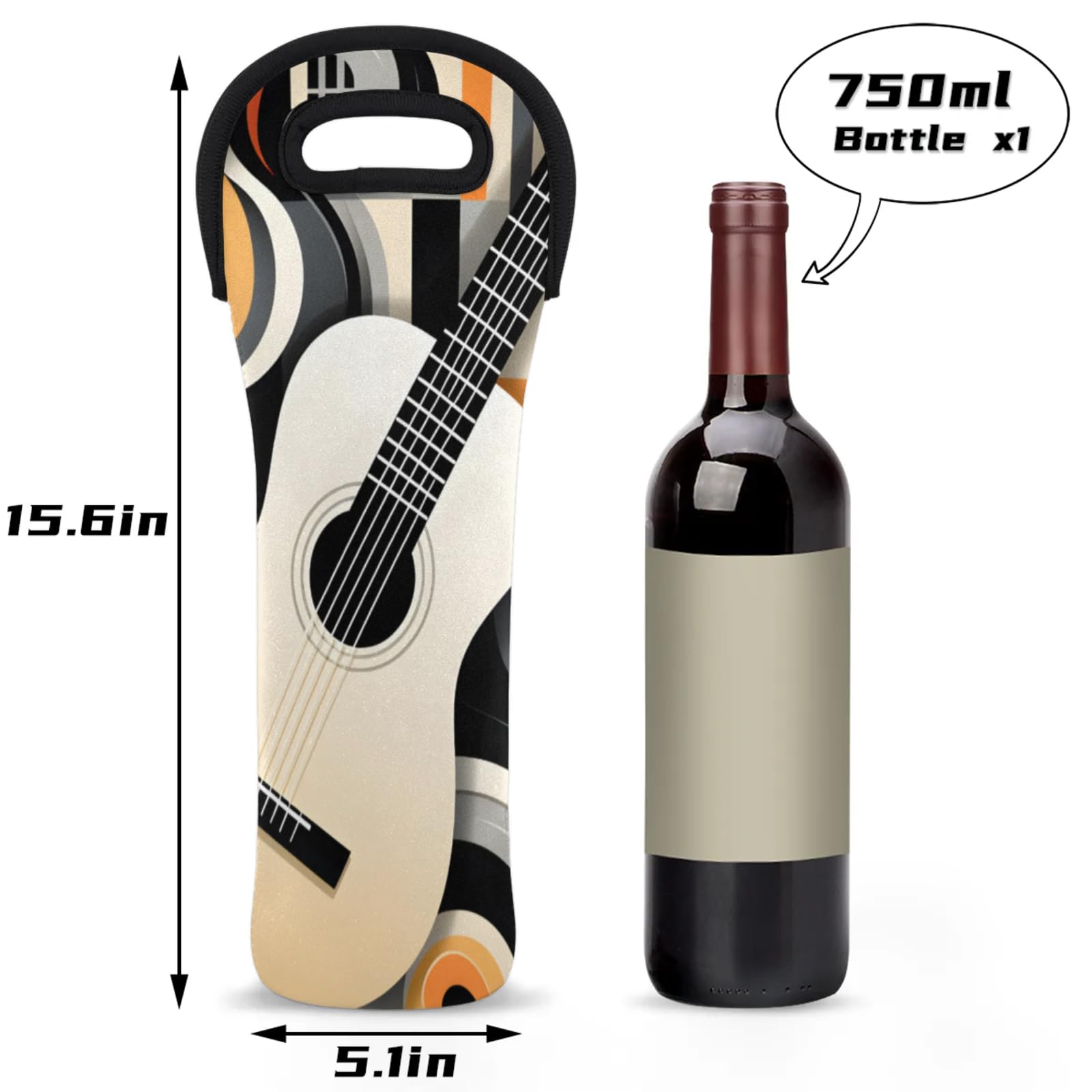 Neoprene Wine Tote Carrier Bag for Wine,Water, Champagne, Beer, Baby Bottles 15.6 x 5.1 Inches, Protective Wine Bag,Guitar