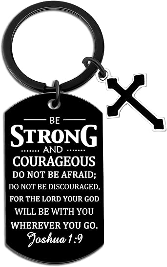 Religious Gifts for Men Baptism Gifts for Boys Keychain Christian Gifts Bible Accessories for Men Be Strong and Courageous Baptism Gift