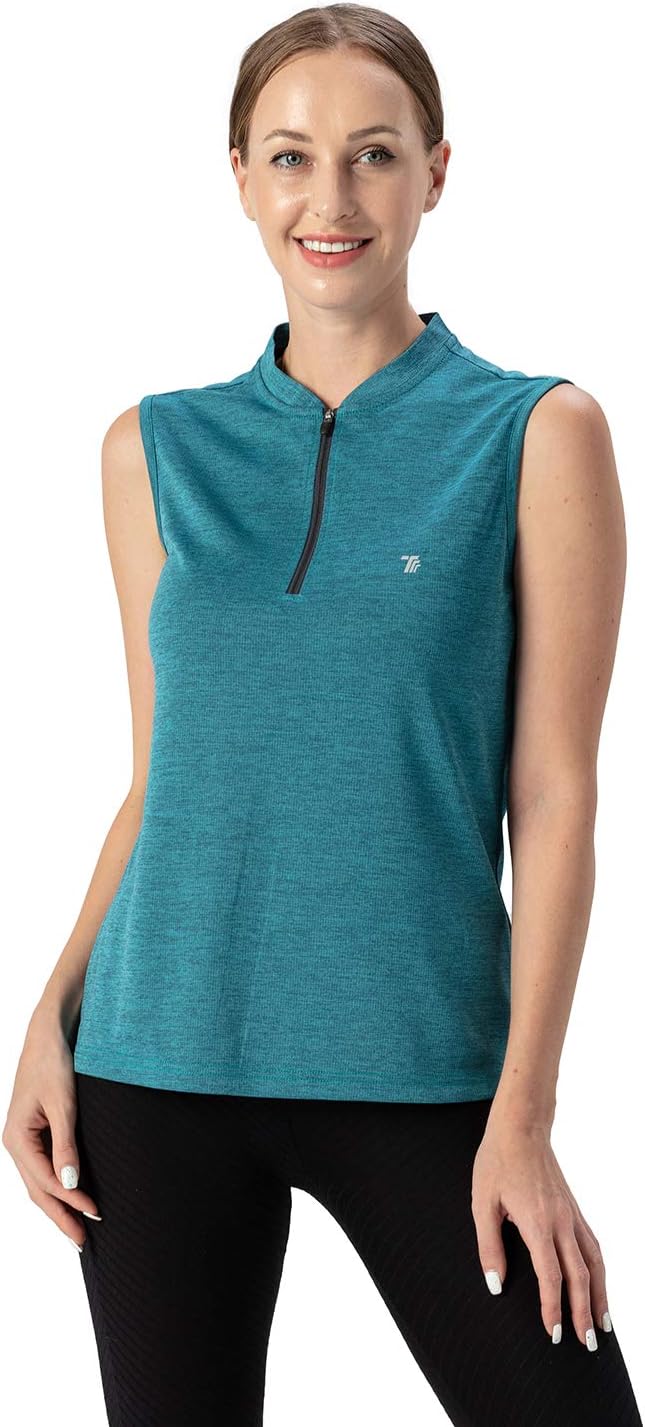 YSENTO Women's Golf Apparel Shirts Clothes Outfits Sleeveless 1/4 Zip Collarless Dry Fit UPF 50+ Tennis Polo Tank Tops