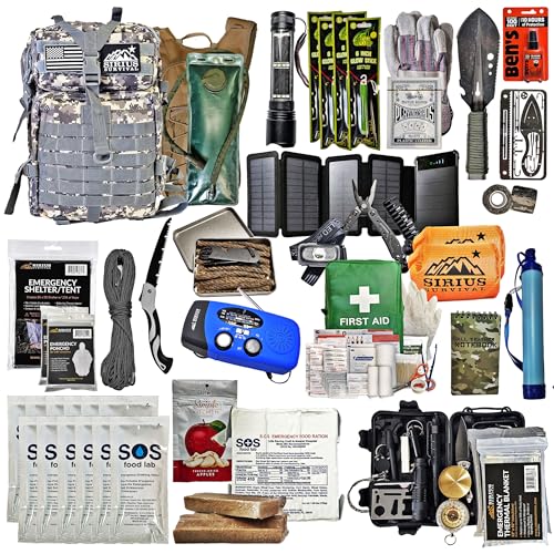Sirius Survival Bug Out Bag - Premium Bugout Backpack Pre-Packed Survival Kit - Ultimate 72 Hour Backpack Survival Kit - Comprehensive Survival Items - Go Bag Emergency (Digital Camo)