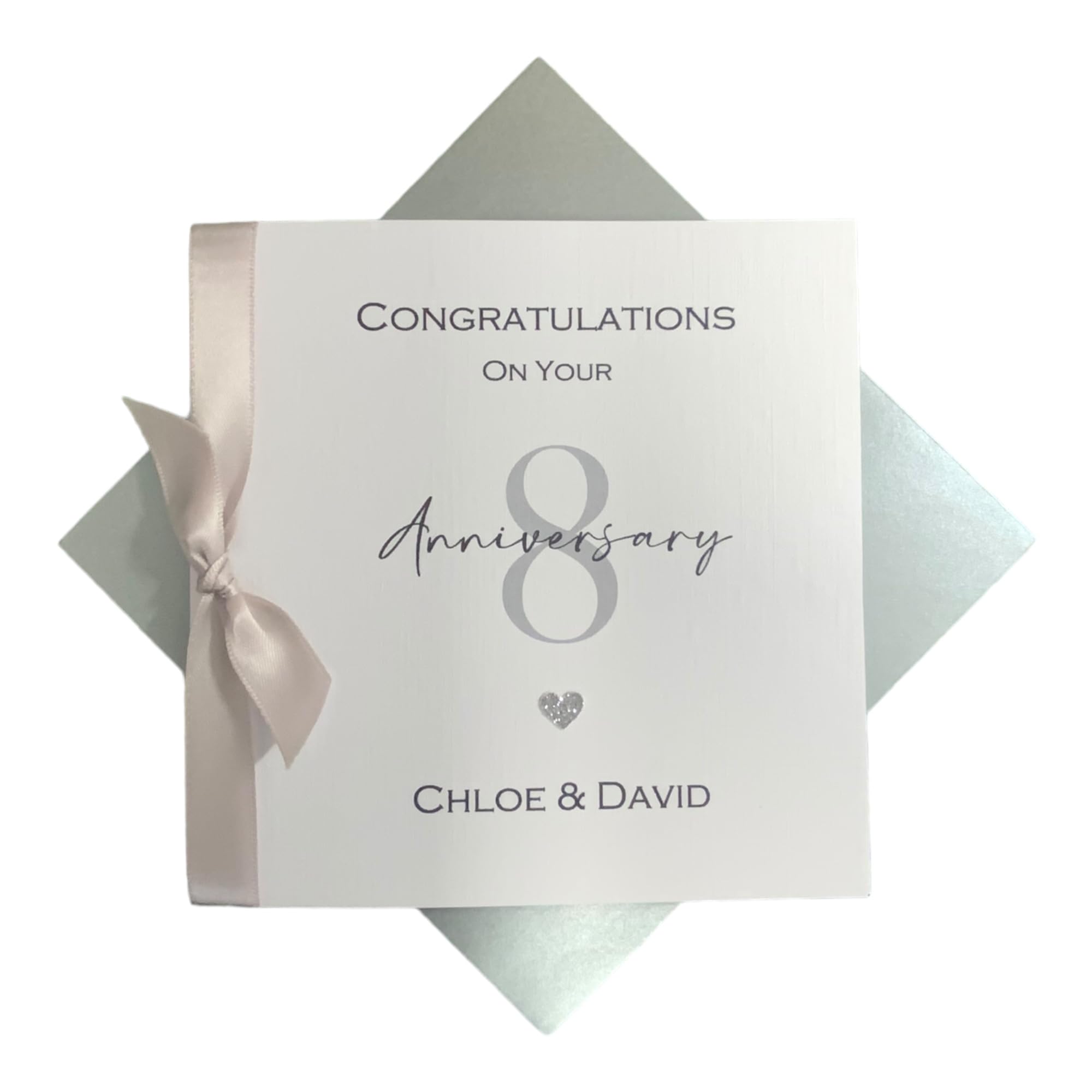 8th Anniversary Card - Bronze 8 Year Eighth Wedding Anniversary Greeting Card, Personalised Gift for Wife Husband Couple Friends - Various Designs (Ribbon Number) โ image 1