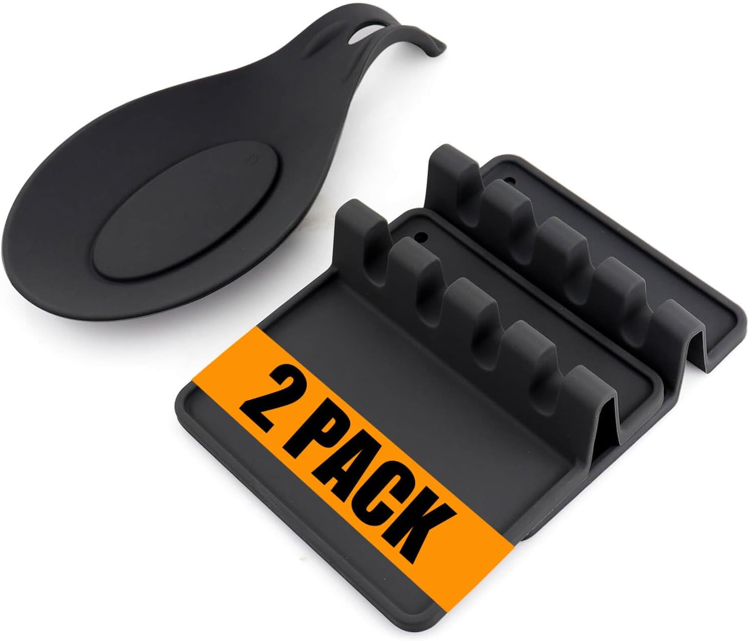 Kitchen Silicone Utensil Rest with Drip Pad-BPA-Free Heat-Resistant Spoon Rest for Stove Top – Spoon Rest for KitchenCounter – Kitchen Gadgets &Grill Utensil Holder-Black 3 Pcs