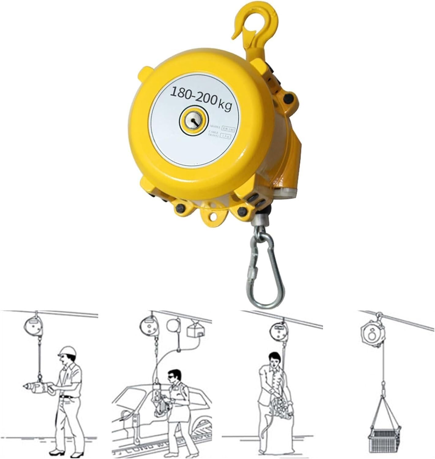 VUIKLCty Spring Balancer Tool Balancer With Wire Rope And Hook For Workshop And Automotive Equipment (Size : 180-200kg)