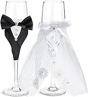 Vista 1 de Sparkle and Bash Copas de boda para novia y novio, 2 flautas de 8.75 pulgadas, en blanco y negro, modernas, copas de brindis de champán para regalos