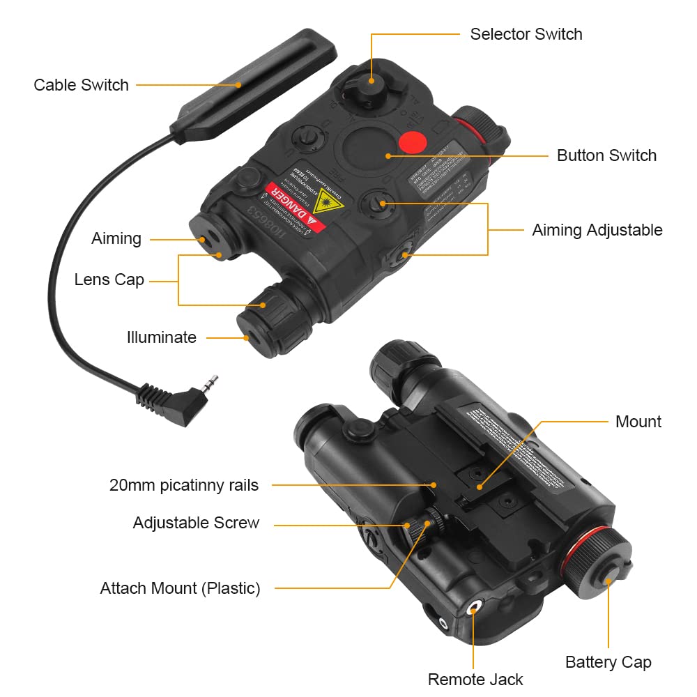 FMA AN/PEQ-15 Batería + Linterna LED Blanca 20 mm Rail Airsoft PEQ para AEG GBB CQB, Gris