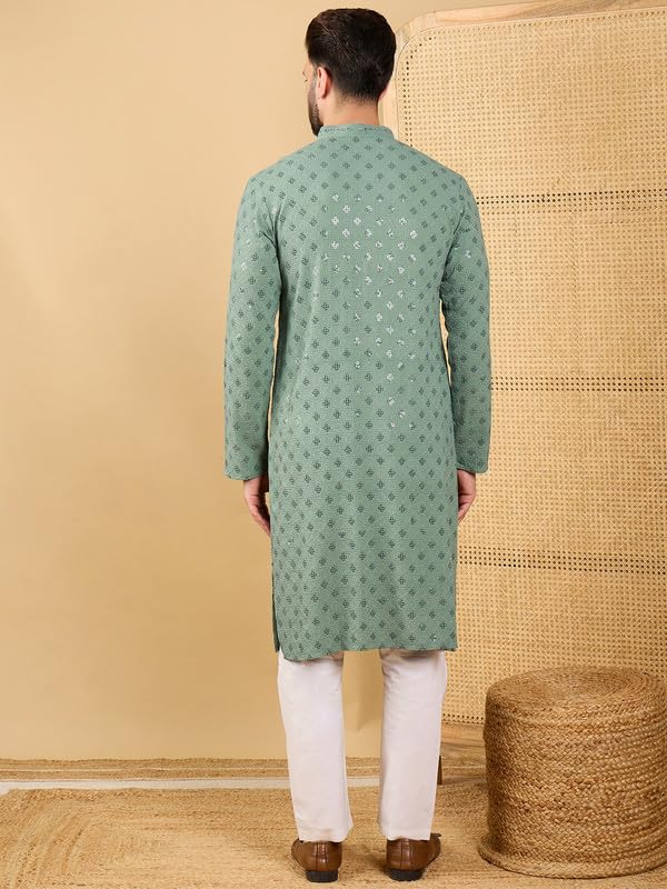 Image of Men's Solid Embroidered Long Straight Kurta | Men's Kurta | Embroidered Chikankari Kurta for Men | Straight Fit Kurta for Men