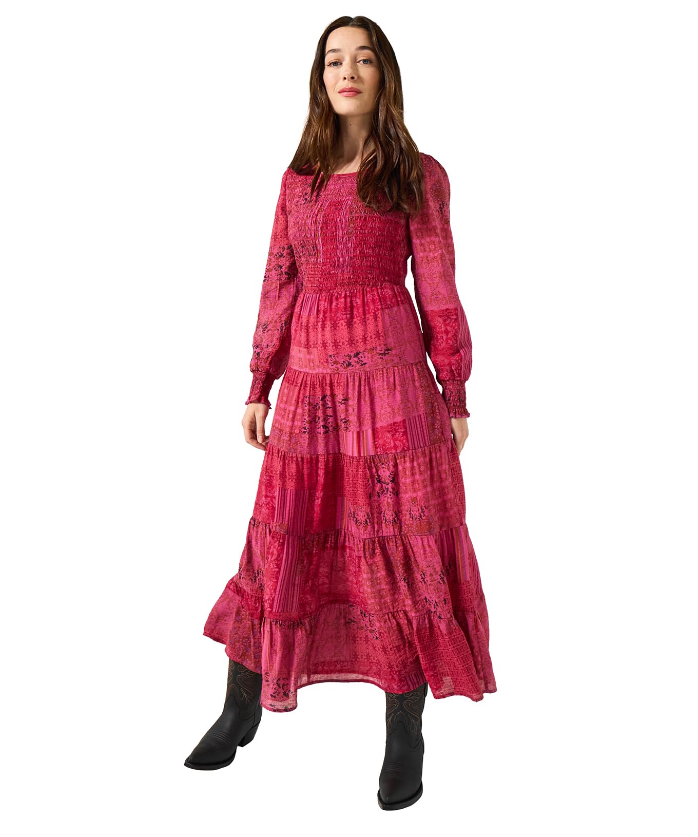 Joe Browns Women's Boho Patchwork Midi Dress, Regular, Pink, UK 12