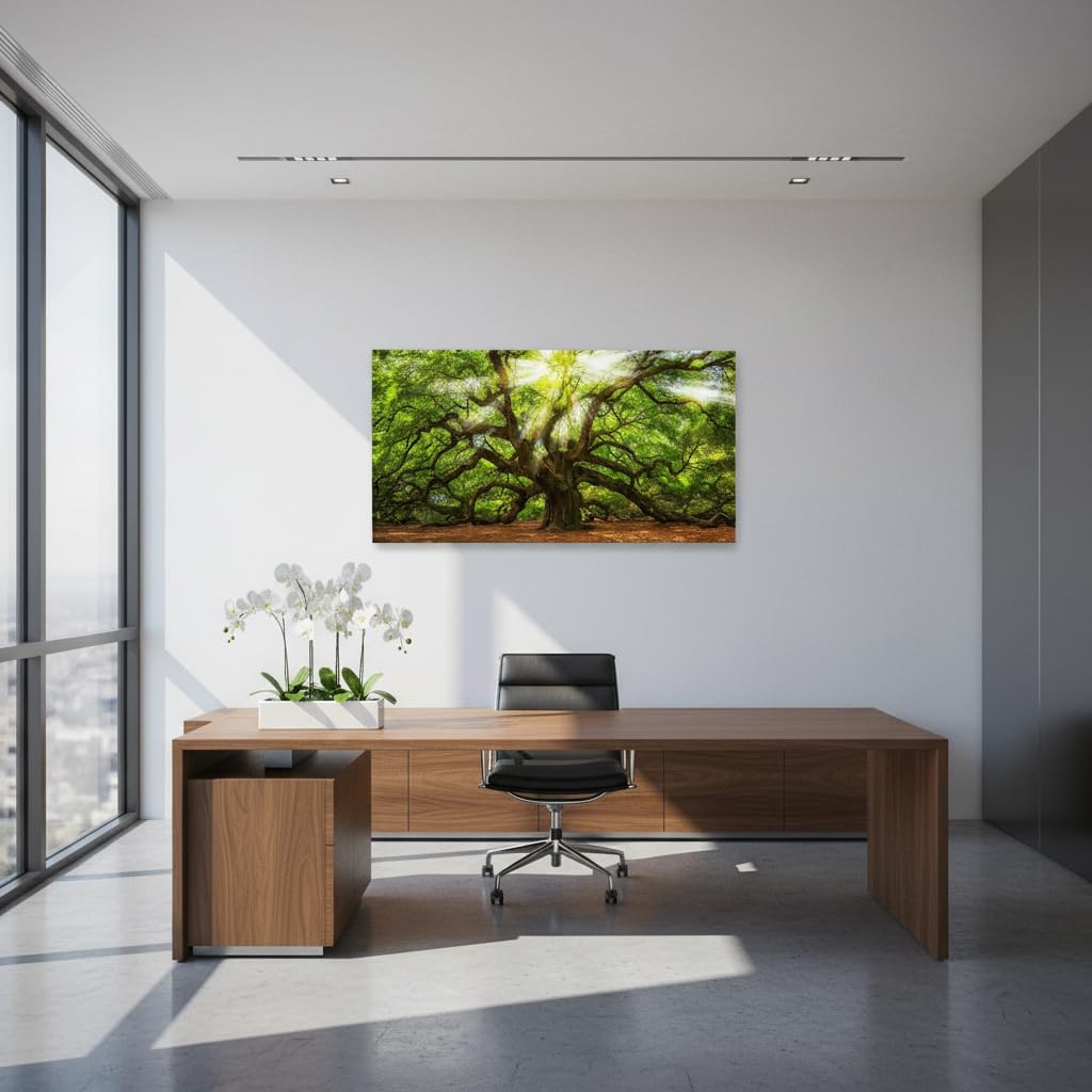 Conipit Oak Tree Wall Art Natural Pictures Prints Sunshine Through Tree Canvas Green Angel Oak Painting Framed and Stretched Nature Canvas (W-40xH-20) - Image 5