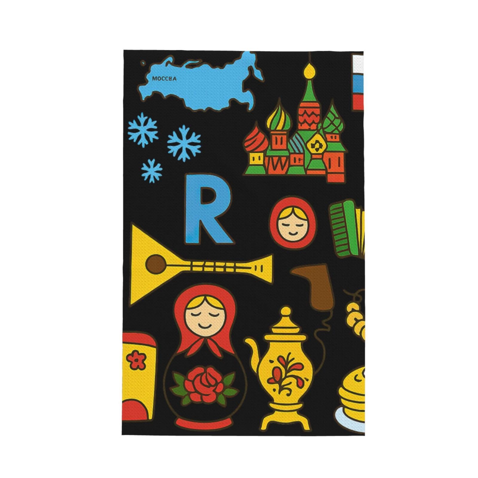 Xxahnbm Black Russian Cultural Symbols Print Waffle Kitchen Towel,Absorbent Hand Towel