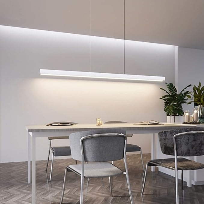 Bellastein LED creatieve lineaire ontwerp hanglamp eettafel lamp met afstandsbediening hanglamp in hoogte verstelbare hanglamp voor gebruik binnenshuis voor eettafel eetkamer kroonluchter (Wit, L80cm/32W)