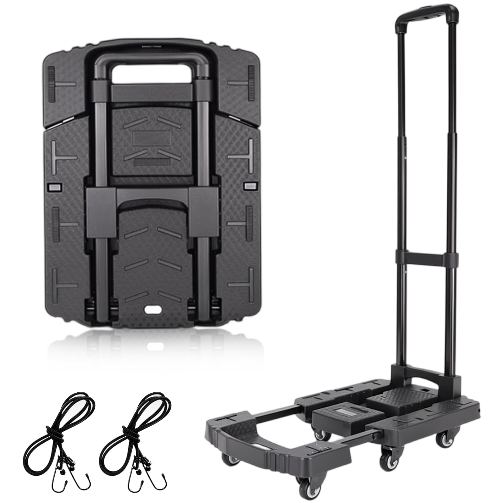 Carro de Mano Plegable,Carretilla Portátil,Capacidad de Carga 200KG con 6 Ruedas y 2 Cables Elásticos para Mudanza,Viajes,Compras,Uso en Casa y Oficina